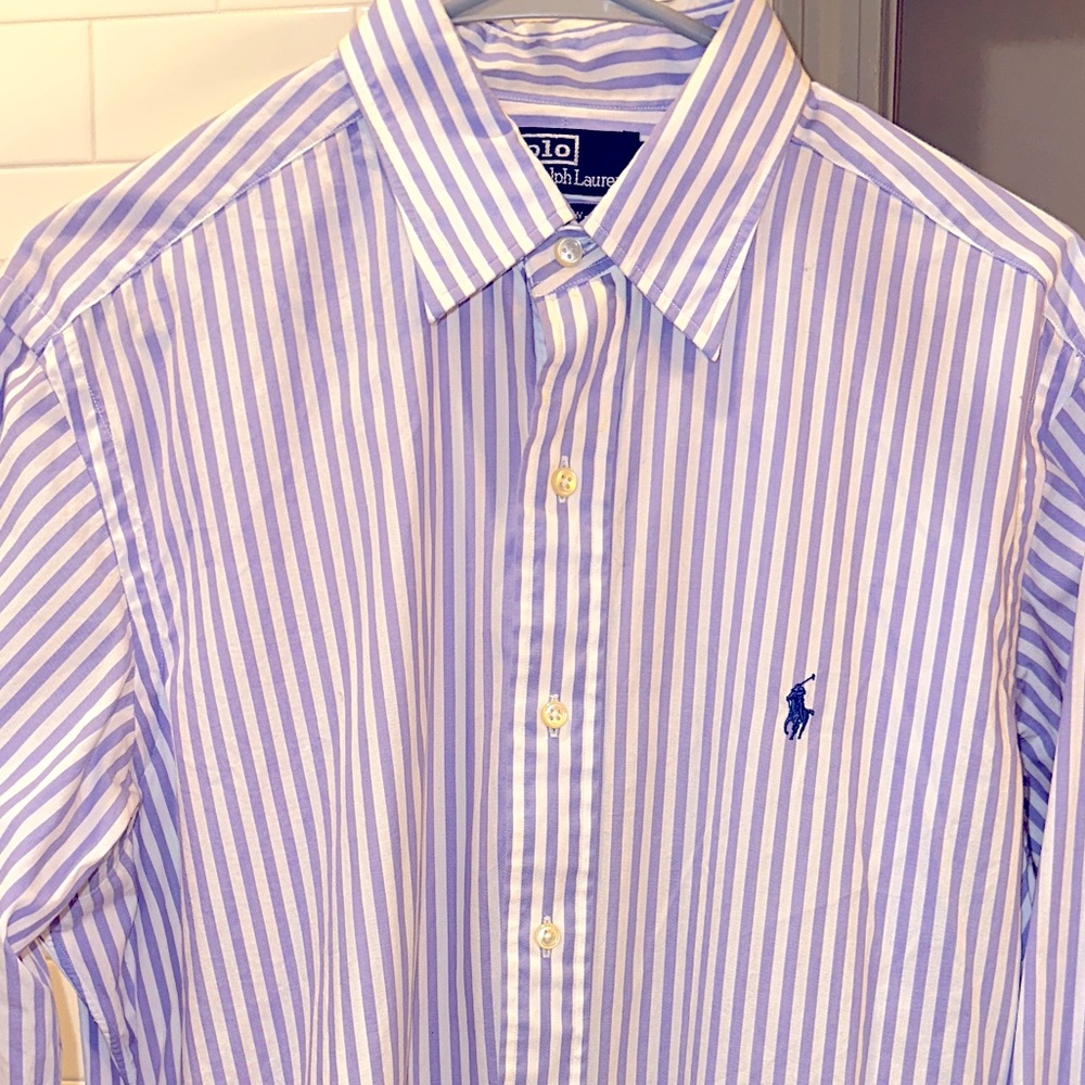 Men’s Polo Ralph Lauren Purple Striped “Andrew” Vintage Button Down 15.5